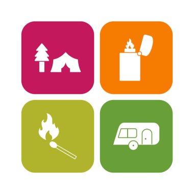 4 kamp Simgesi Beyaz Arkaplanda İzole Edildi...