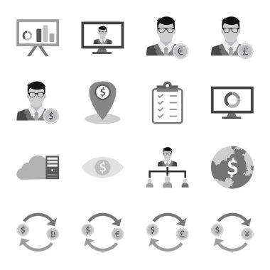 Beyaz arkaplanda izole edilmiş 16 iş simgesi...