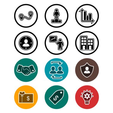 Beyaz Arkaplan Vektörü İzole Edilmiş Elementler Üzerine 12 İş Simgesi