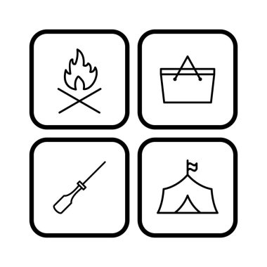 4 kamp Simgesi Beyaz Arkaplanda İzole Edildi...