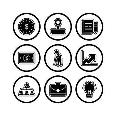 Beyaz arkaplanda 9 adet iş simgesi izole edildi...