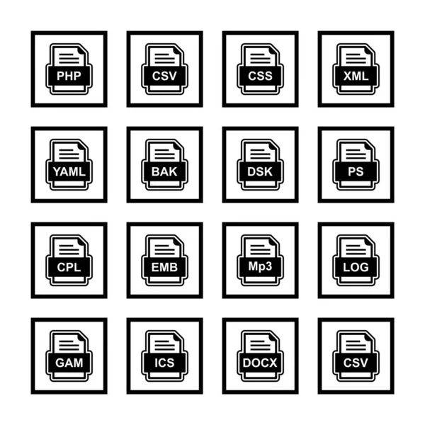 Ensemble Icônes Formats Fichiers — Image vectorielle