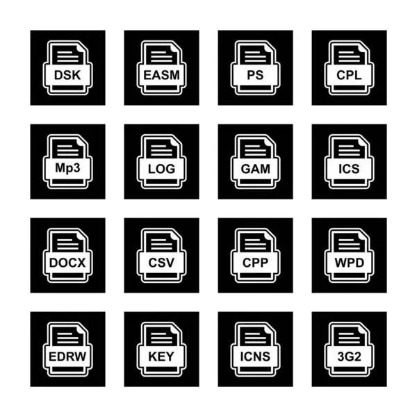 Ensemble Icônes Formats Fichiers — Image vectorielle