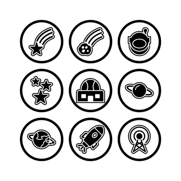 Set Icoane Astronomice Izolate Fundal Alb — Vector de stoc