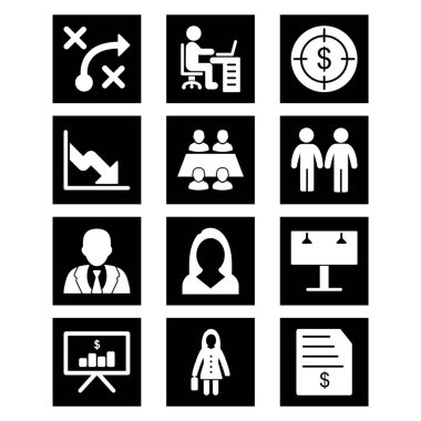 Beyaz arkaplanda 12 adet iş simgesi izole edildi...