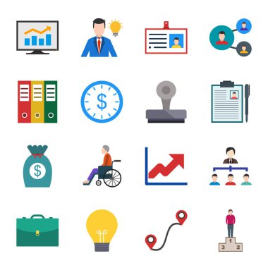 Beyaz Arkaplan Vektörü İzole Edilmiş Elementler Üzerine 16 iş simgesi