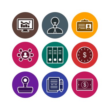 Beyaz arkaplanda 9 adet iş simgesi izole edildi...