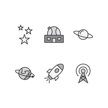 Beyaz Arkaplan Vektörü İzole Edilmiş Elementler Üzerine 6 Astronomi Simgesi...