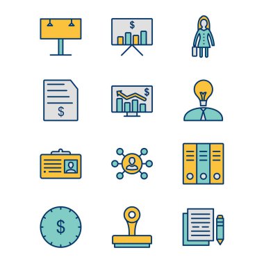 Beyaz Arkaplan Vektörü İzole Edilmiş Elementler Üzerine 12 İş Simgesi