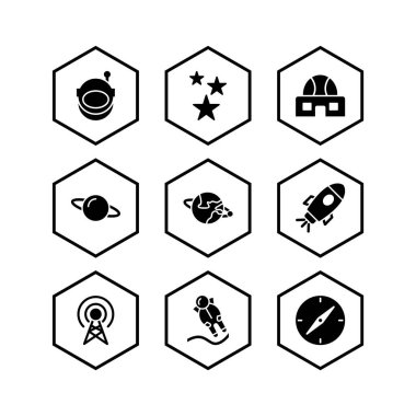 9 Astronomi Simgesi Beyaz Arkaplanda İzole Edildi...