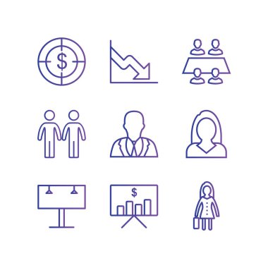 Beyaz arkaplanda 9 adet iş simgesi izole edildi...