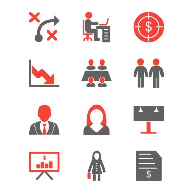 Beyaz arkaplanda 12 adet iş simgesi izole edildi...