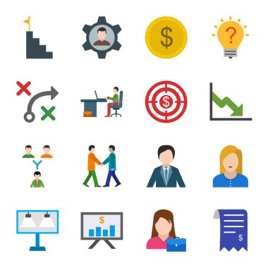 Beyaz Arkaplan Vektörü İzole Edilmiş Elementler Üzerine 16 iş simgesi