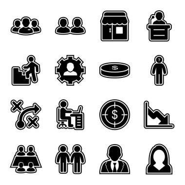 Beyaz arkaplanda izole edilmiş 16 iş simgesi...