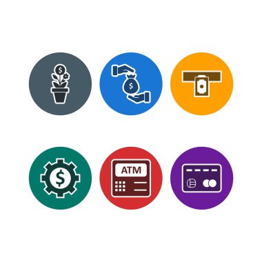 Beyaz Arkaplan Vektörü İzole Edilmiş Elementler Üzerine 6 Bankacılık Simgesi...