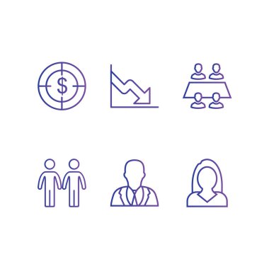 Beyaz arkaplanda 6 adet iş simgesi izole edildi...