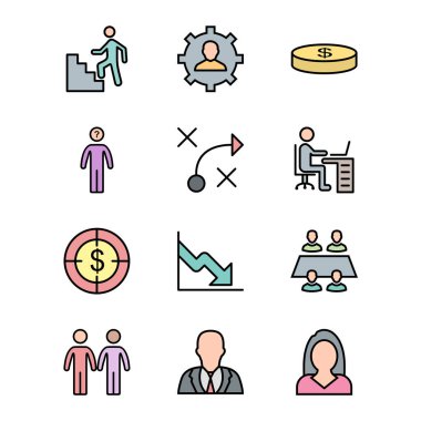 Beyaz arkaplanda 12 adet iş simgesi izole edildi...