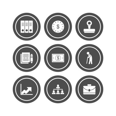 Beyaz arkaplanda 9 adet iş simgesi izole edildi...