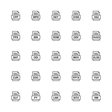 25 dosya biçimi simgesi kümesi