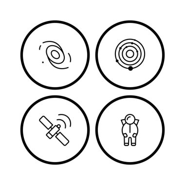 Beyaz Arkaplan Vektörü İzole Edilmiş Elementler Üzerine 4 Astronomi Simgesi...