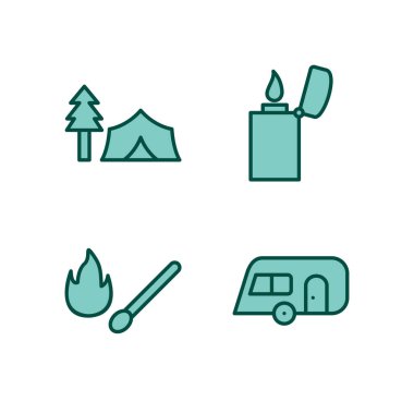 4 kamp Simgesi Beyaz Arkaplanda İzole Edildi...