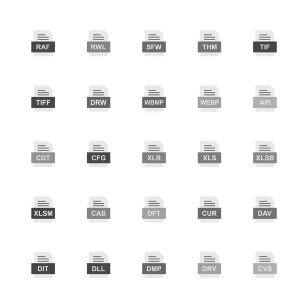 25のファイル形式のアイコンのセット — ストックベクタ