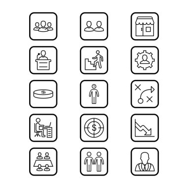 Beyaz arkaplanda 15 adet iş simgesi izole edildi...