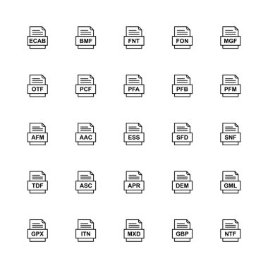 25 dosya biçimi simgesi kümesi