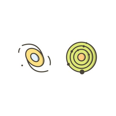 Beyaz arkaplanda izole edilmiş 2 astronomi simgesi kümesi...