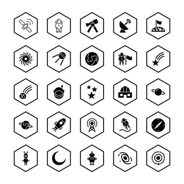 Beyaz Arkaplanda 25 Astronomi Simgesi İzole Edildi...