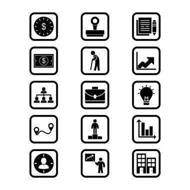 Beyaz arkaplanda 15 adet iş simgesi izole edildi...