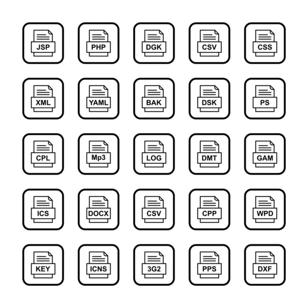 Set Von Symbolen Für Dateiformate — Stockvektor