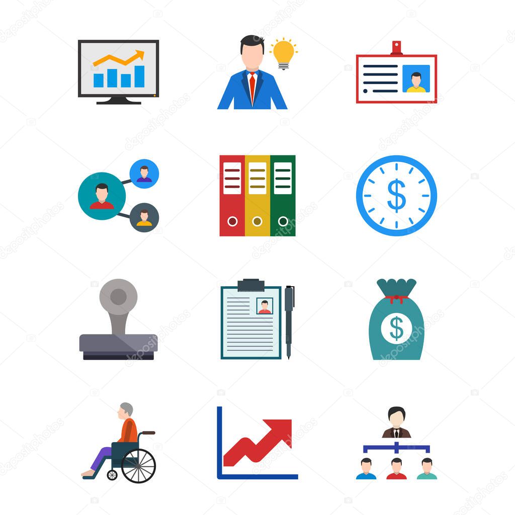 Set of 12 business Icons on White Background Vector Isolated Elements