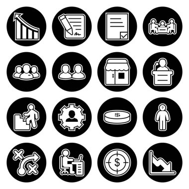 Beyaz arkaplanda izole edilmiş 16 iş simgesi...