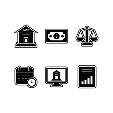 Beyaz arkaplanda 6 adet bankacılık simgesi izole edildi...
