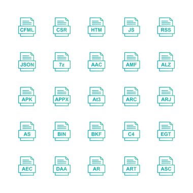 25 dosya biçimi simgesi kümesi