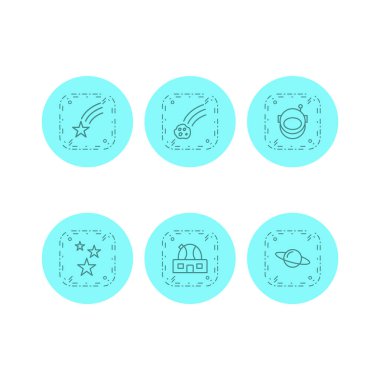 Beyaz arkaplanda 6 adet astronomi simgesi izole edildi...