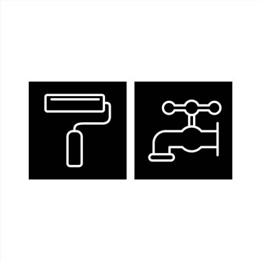 Beyaz arkaplanda 2 set inşaat simgesi izole edildi...