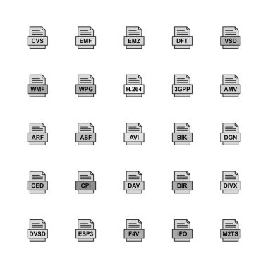 25 dosya biçimi simgesi kümesi