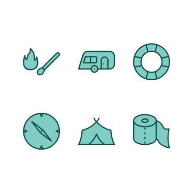 Beyaz arkaplanda izole edilmiş 6 kamp simgesi...