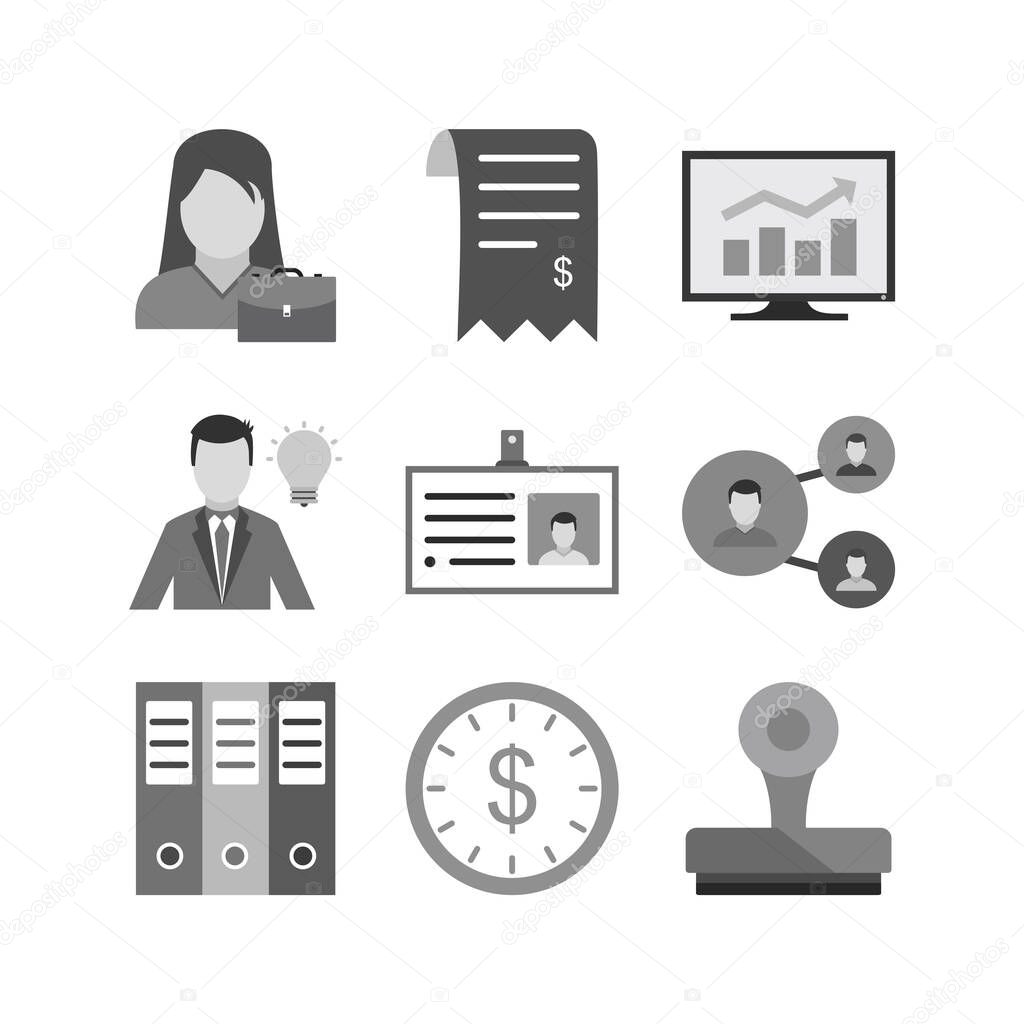 Set of 9 business Icons on White Background Vector Isolated Elements