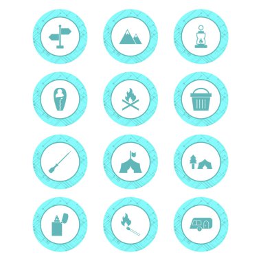 Beyaz arkaplanda 12 kamp simgesi izole edildi...