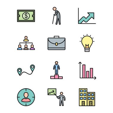 Beyaz arkaplanda 12 adet iş simgesi izole edildi...