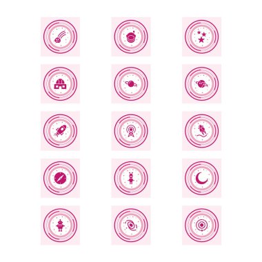 Beyaz Arkaplanda İzole Edilmiş 15 Astronomi Simgesi...