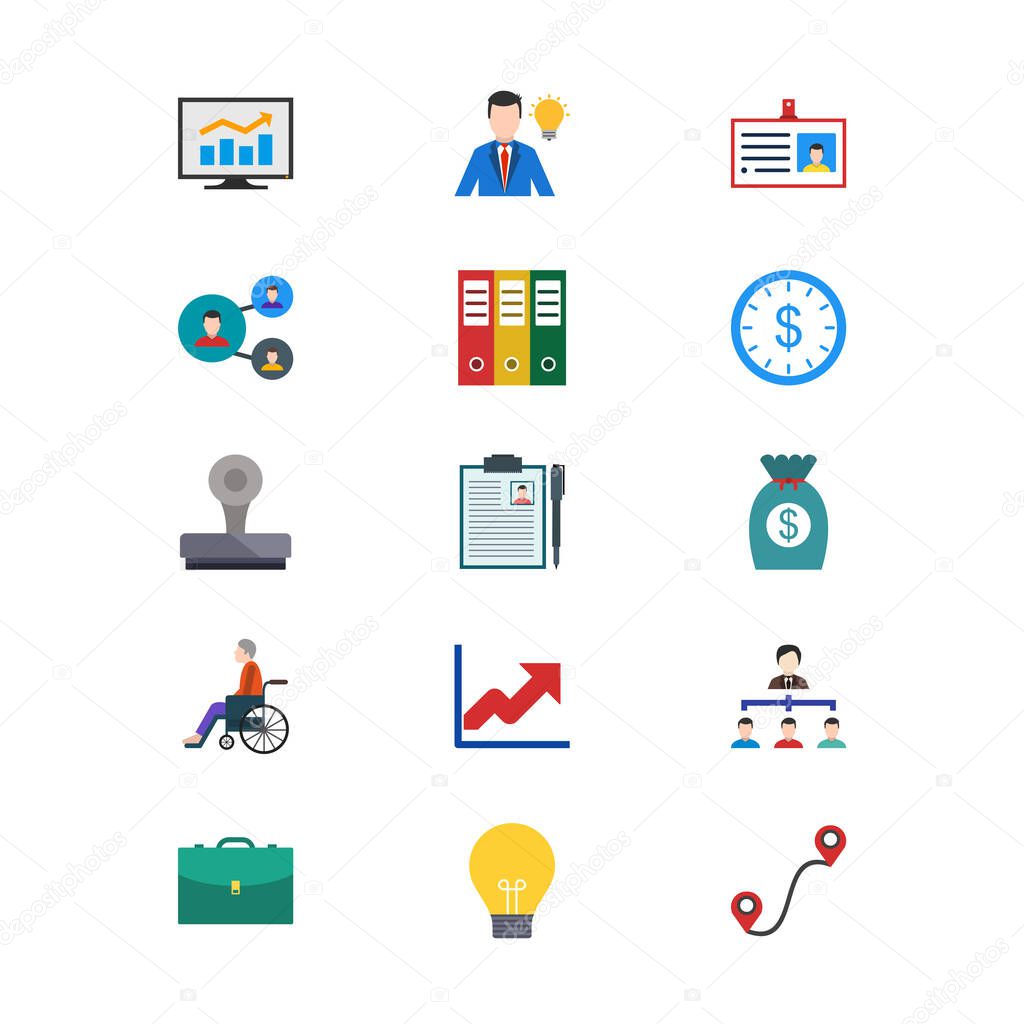 Set of 15 business Icons on White Background Vector Isolated Elements