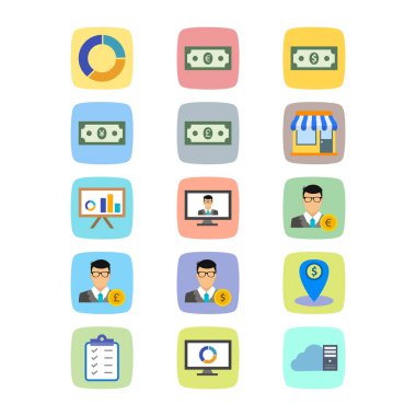 Beyaz Arkaplan Vektörü İzole Edilmiş Elementler Üzerine 15 İş Simgesi...