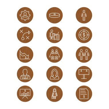 Beyaz arkaplanda 15 adet iş simgesi izole edildi...