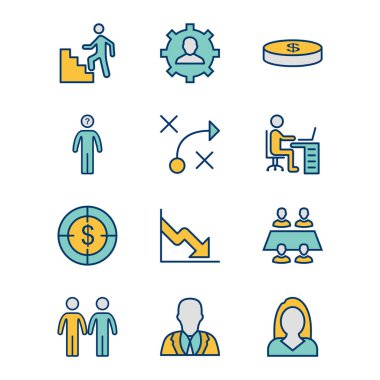 Beyaz Arkaplan Vektörü İzole Edilmiş Elementler Üzerine 12 İş Simgesi