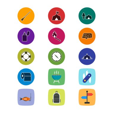 Beyaz arkaplanda 15 kamp simgesi izole edildi...