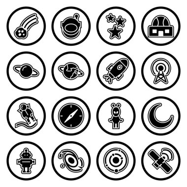 Beyaz Arkaplan Vektörü İzole Edilmiş Elementler Üzerine 16 Astronomi Simgesi...